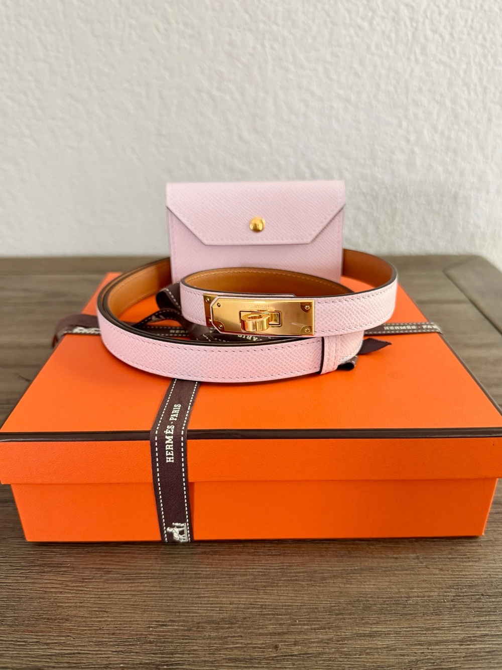 Hermes kelly pocket belt Mauve Pale